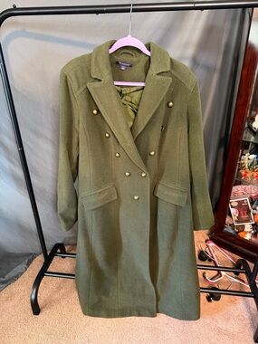 Roaman's Olive Green Double-Breasted Pea Coat
